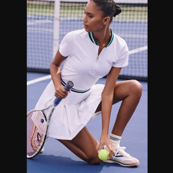 New women's XL Varley x Anthropologie Nora tennis court white pleated mini dress - Picture 2 of 14